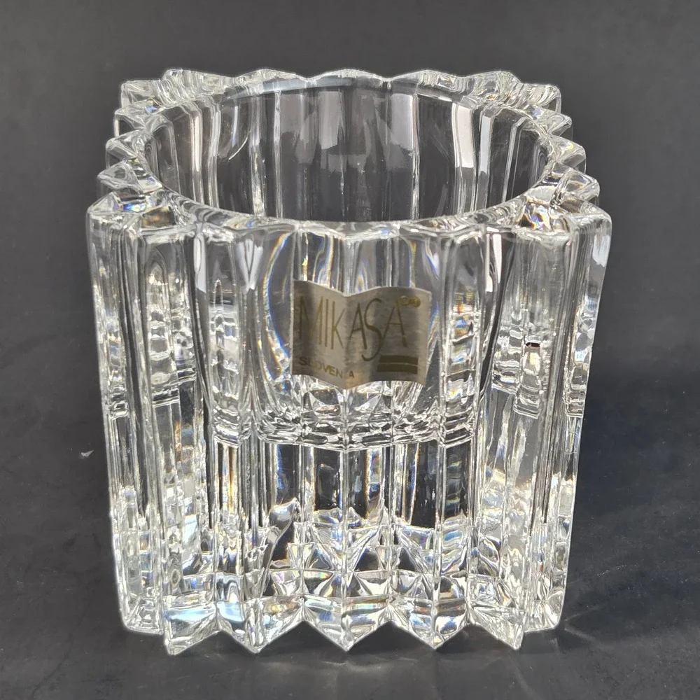 Mikasa Park Lane Crystal Votive Candle Holder Slovenia Square Clear Glass 2.5in